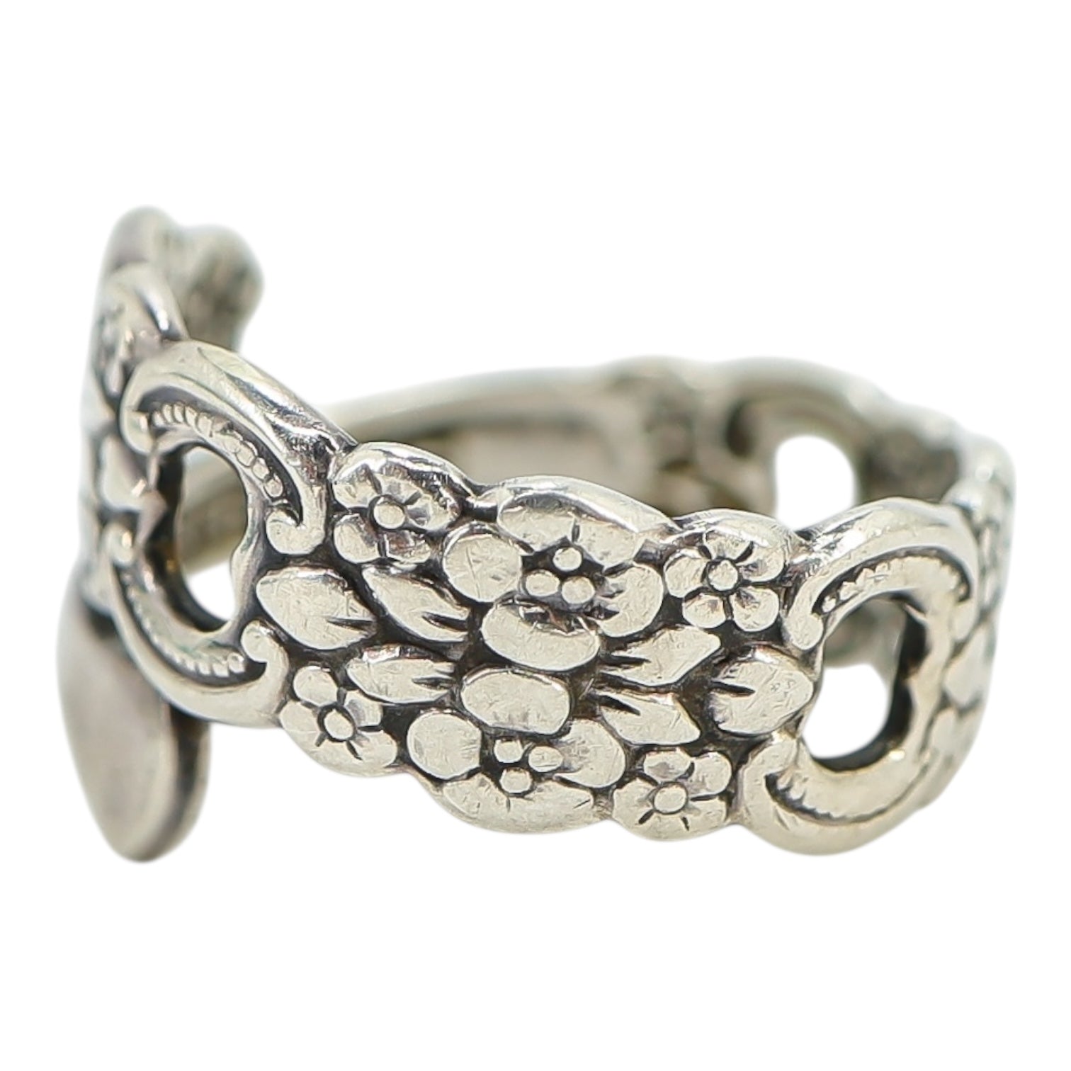 Vintage Sterling Silver Openwork Filigree Bypass Ring Size 8 Ornate Floral Design