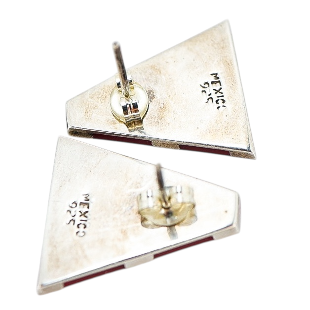Red Enamel Triangle Sterling Silver Earrings – Mexico Modernist Design