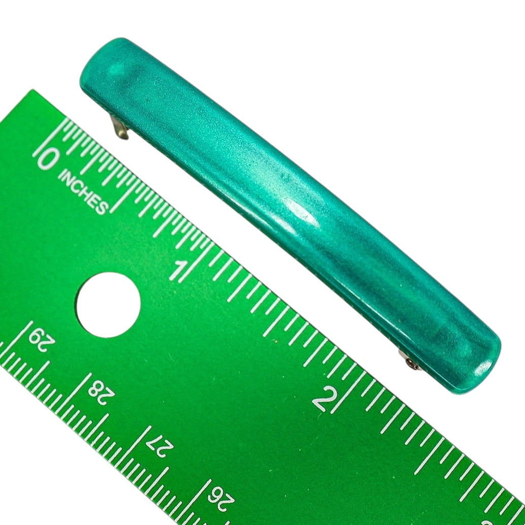 Vintage French Hair Barrette – Teal Green Cellulose Acetate – Otomatic Bte SGDG – Made in France