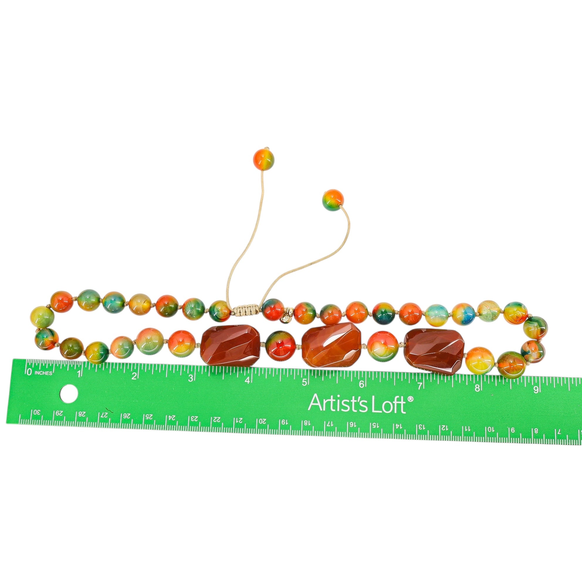 Bold Statement Multicolor Vintage Rainbow Agate Bead Necklace Adjustable Length