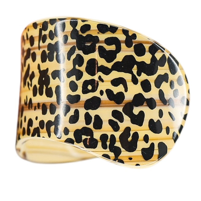 Vintage Retro Cellulose Acetate Wide Cuff Bypass Bracelet Leopard Print Stripes
