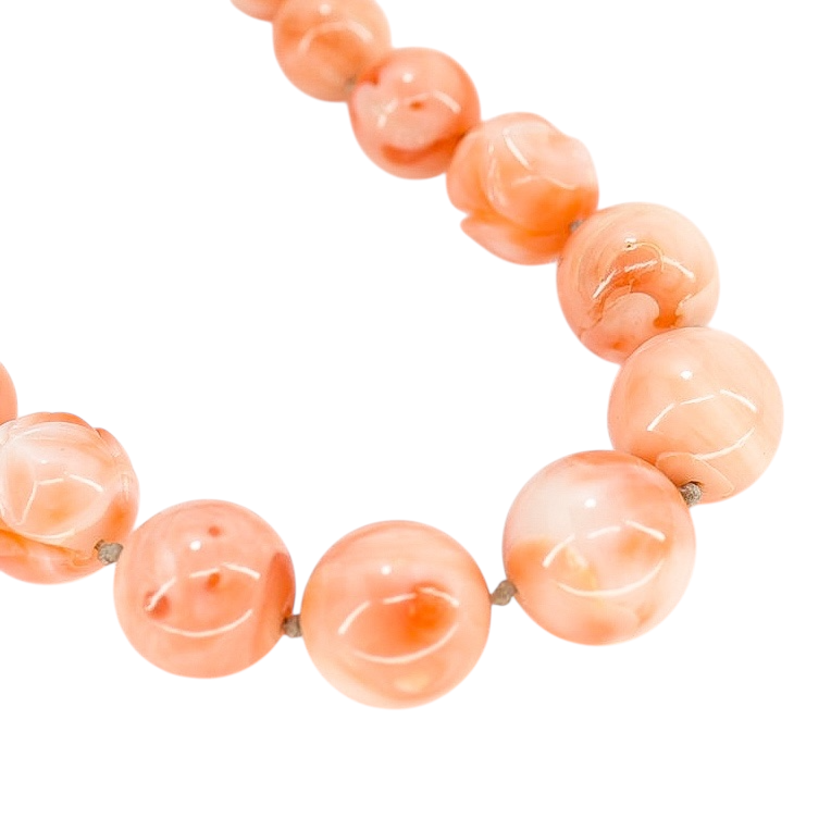 Salmon Pink Peach Momo Coral Necklace - New Strung w NOS Beads - 40g 18”