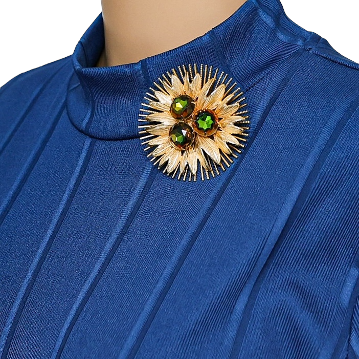 Large Vintage Watermelon Glass Rhinestone Brooch - Starburst Design