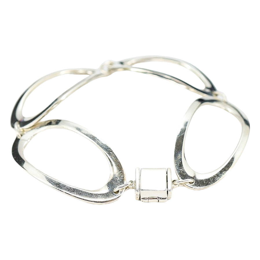 Modernist Sterling Silver Open Oval Link Bracelet – 7.75”, 24.6G