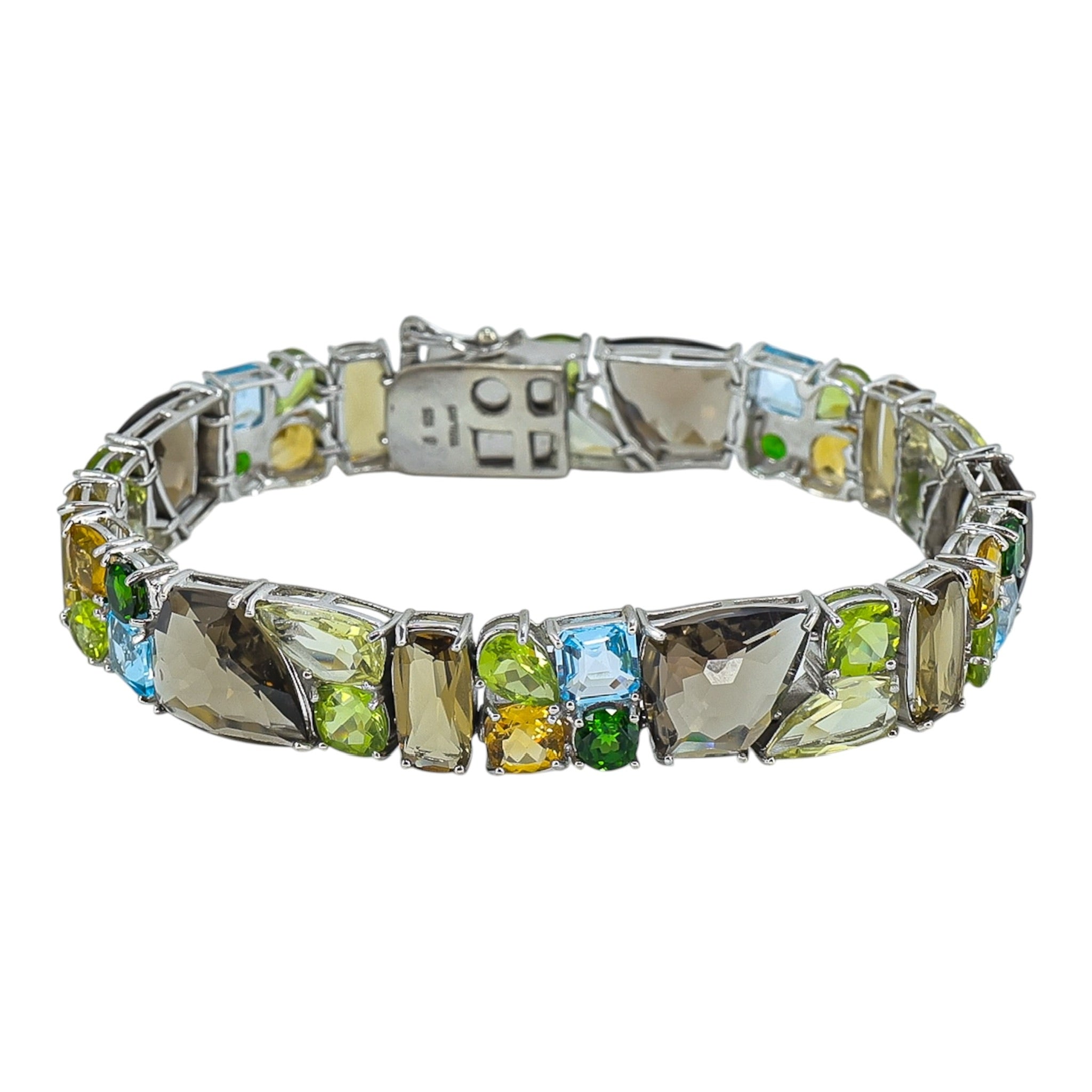 Sterling Silver Natural Multi Gemstone Bracelet Chrome Diopside Quartz Citrine Topaz LARGE