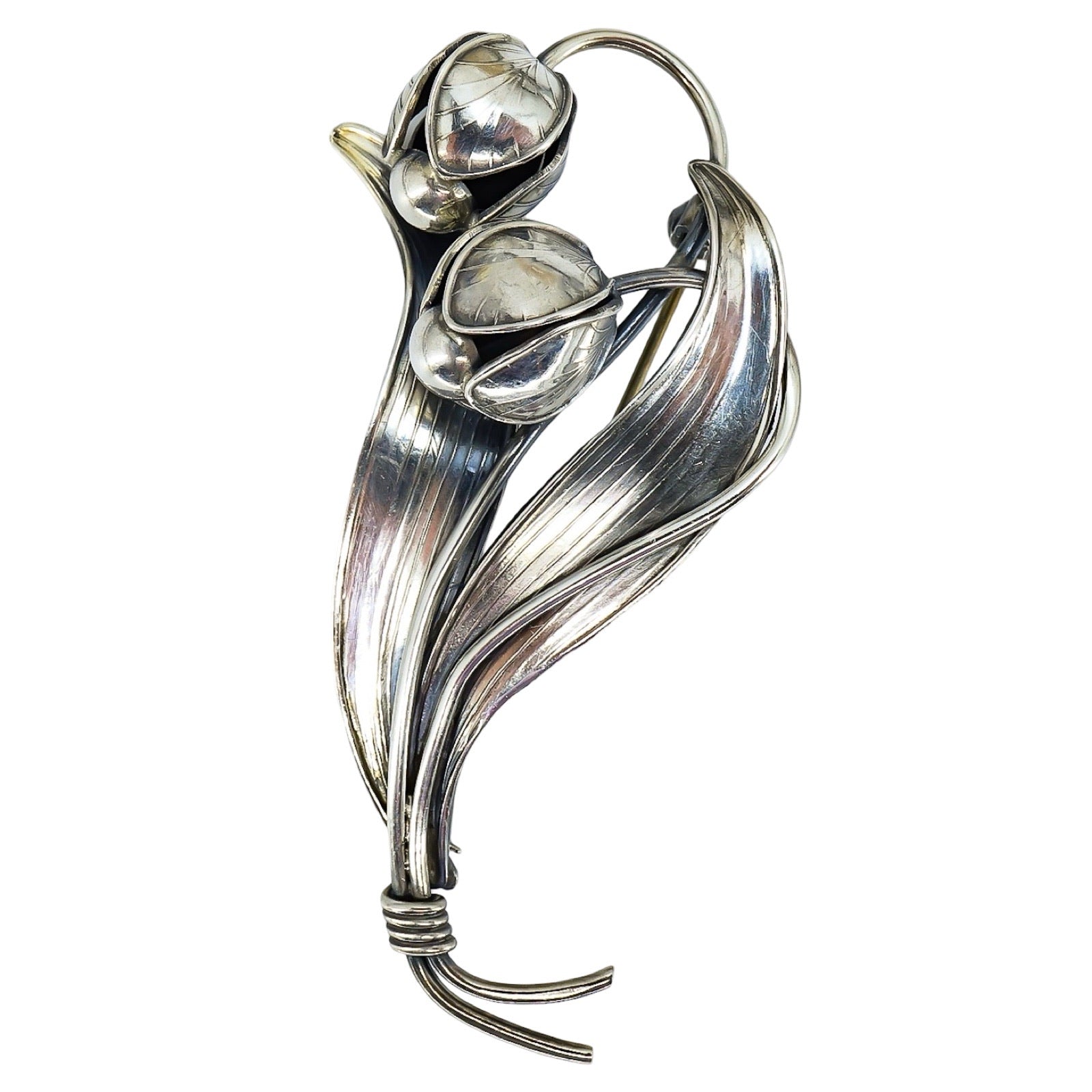 Carl Ove Frydensberg 925S COF DENMARK Large Modernist Flower Bud Brooch 2 3/5”