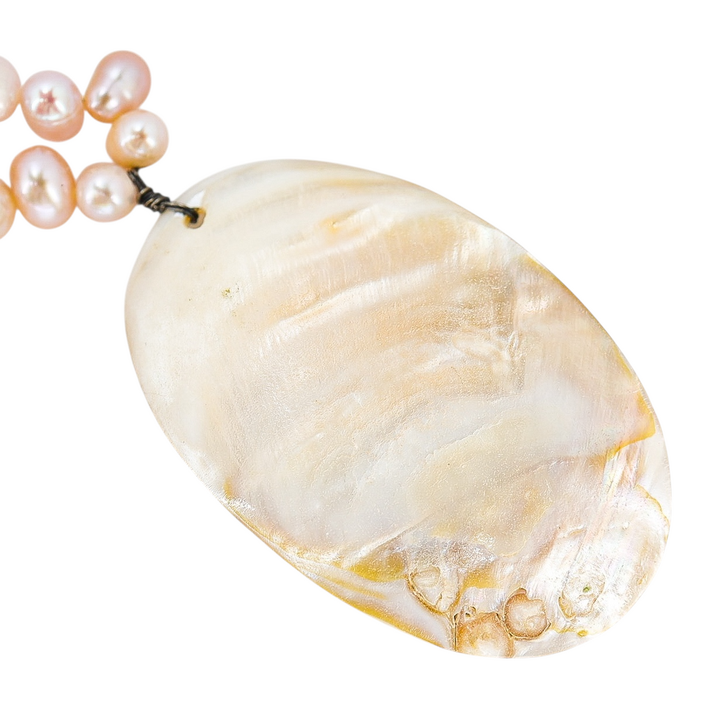 Freshwater Pearl Necklace & Bracelet Set with Large Oval Shell Pendant