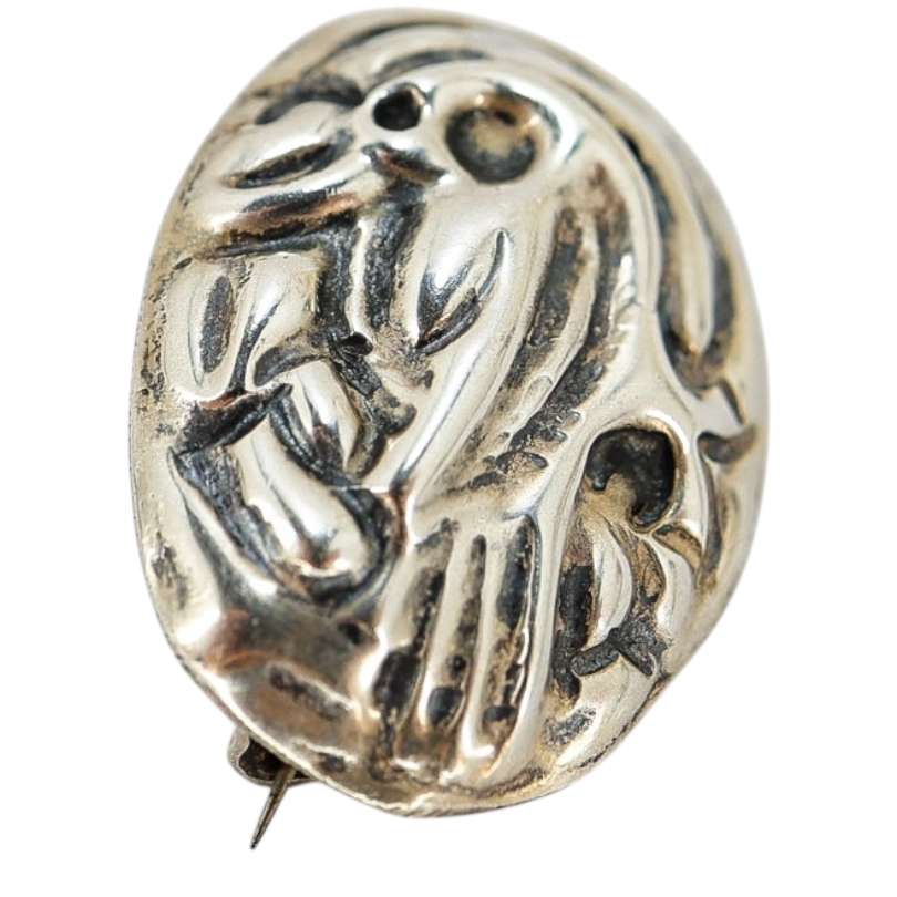 Vintage Mexico Silver Roadrunner Brooch Sculptural Relief 1.25”