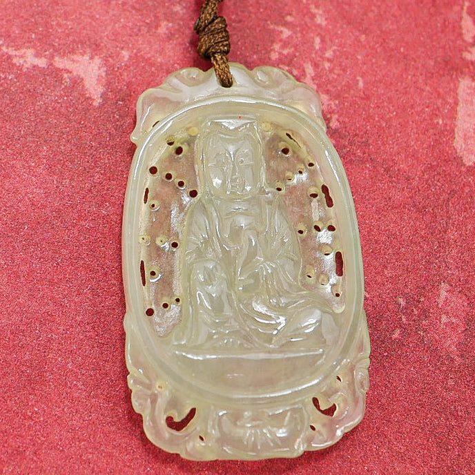 Jade Jadeite Finely Hand Carved Buddha Pendant Necklace 1 5/8 in x 1 in 11g