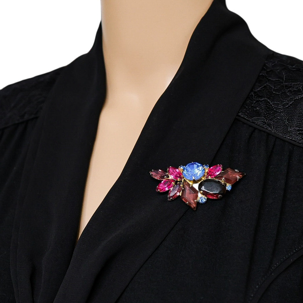 Juliana D&E Rhinestone Brooch – Large 2.5” Fuchsia Purple & Blue