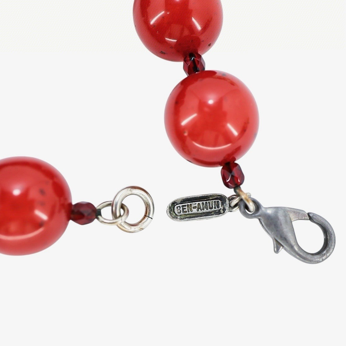 BEN-AMUN Vintage 80s Statement Necklace Cherry Red Resin Graduated Beads