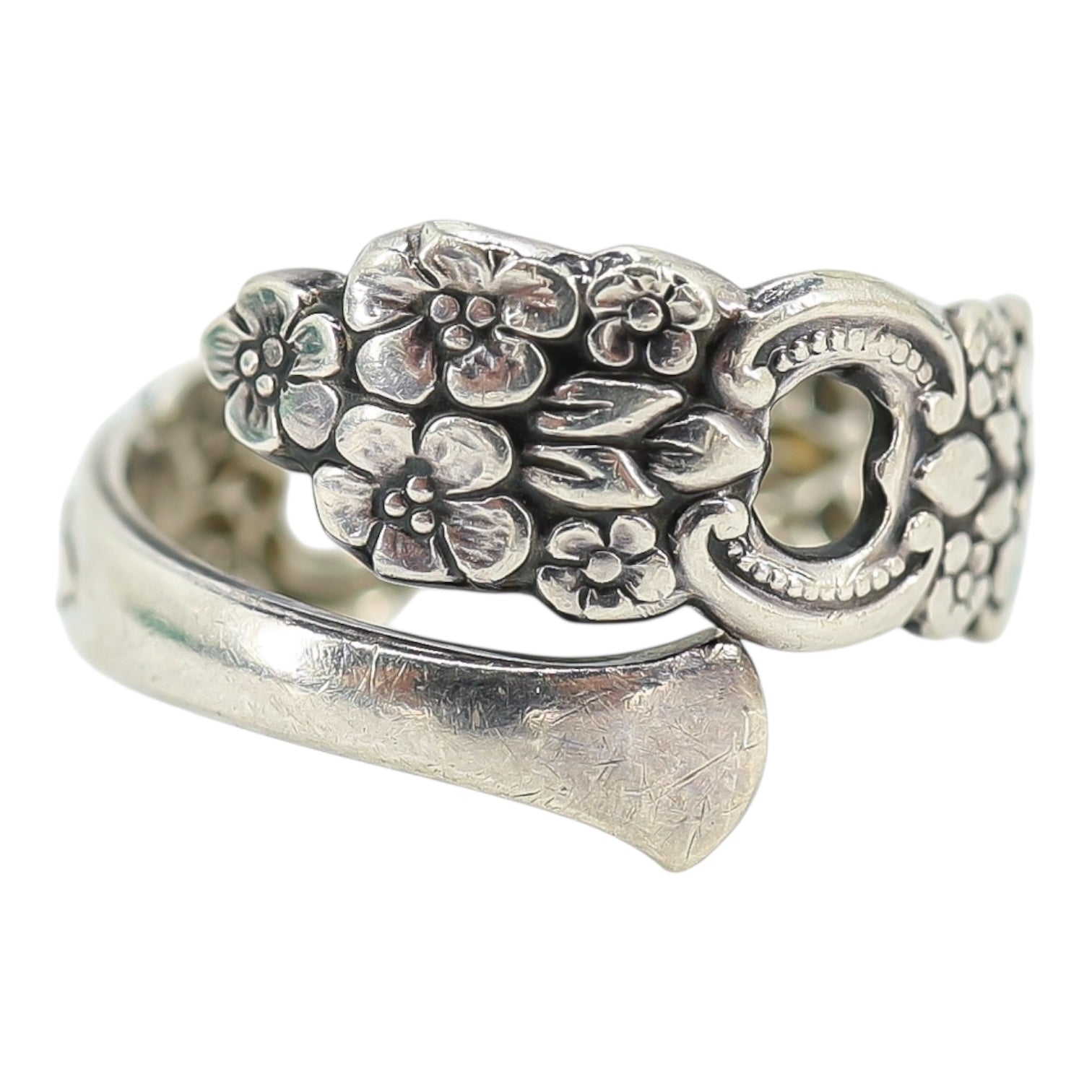 Vintage Sterling Silver Openwork Filigree Bypass Ring Size 8 Ornate Floral Design