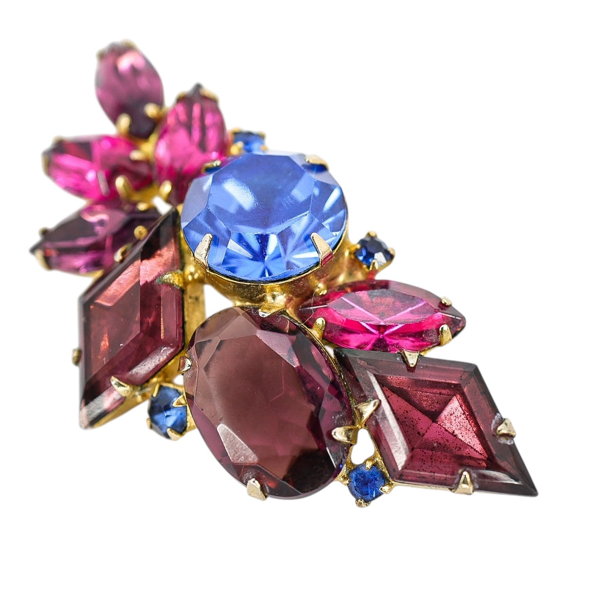 Juliana D&E Rhinestone Brooch – Large 2.5” Fuchsia Purple & Blue