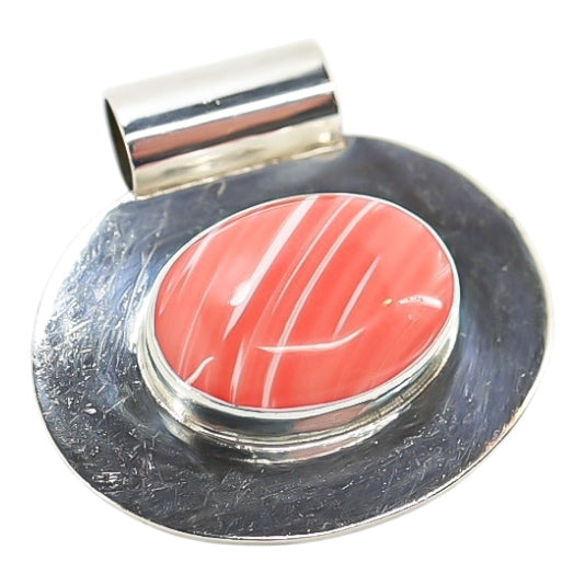 Vintage Sterling Modernist Pendant with Natural Pink Conch Shell Cabochon