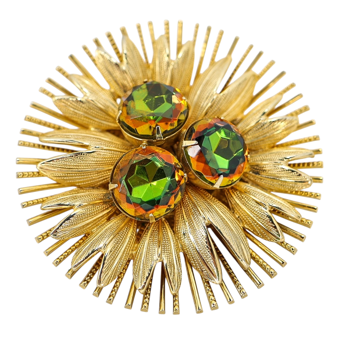 Large Vintage Watermelon Glass Rhinestone Brooch - Starburst Design