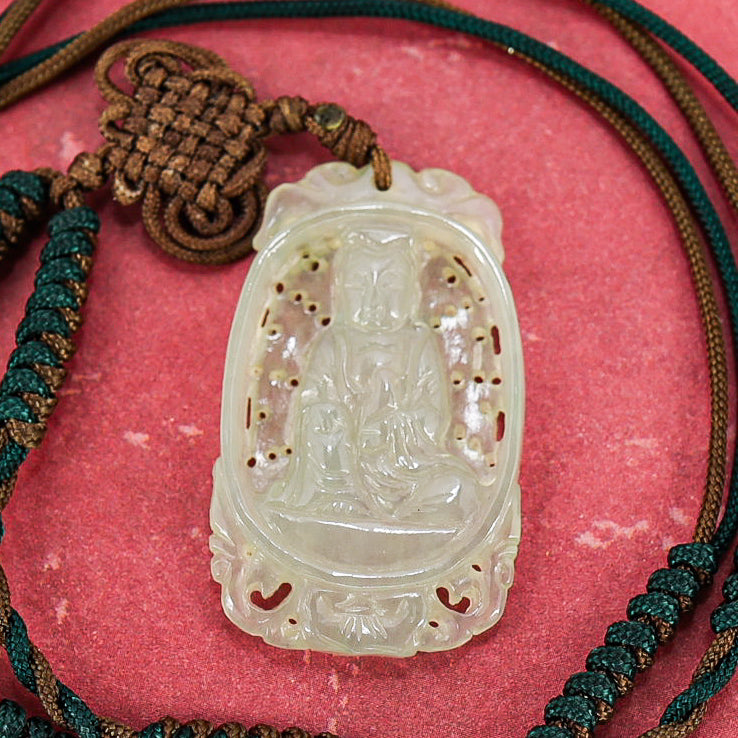 Jade Jadeite Finely Hand Carved Buddha Pendant Necklace 1 5/8 in x 1 in 11g