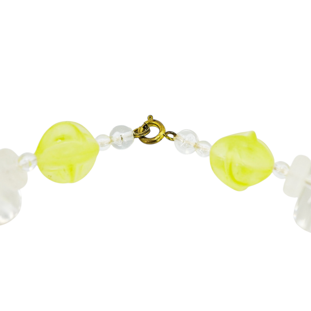 Vintage Cellulose Acetate Necklace Clear Yellow Mod Retro - Chunky