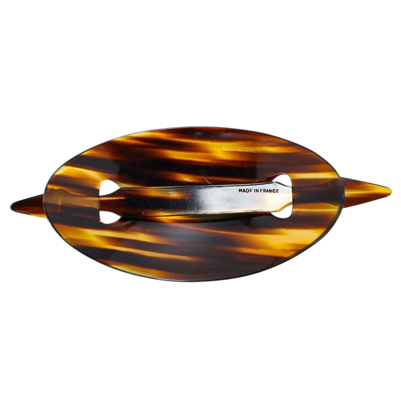 Vintage Made in France Tortoise Shell Hair Slide Barrette with Stick – Oval Cellulose Acetate French Hair Clip