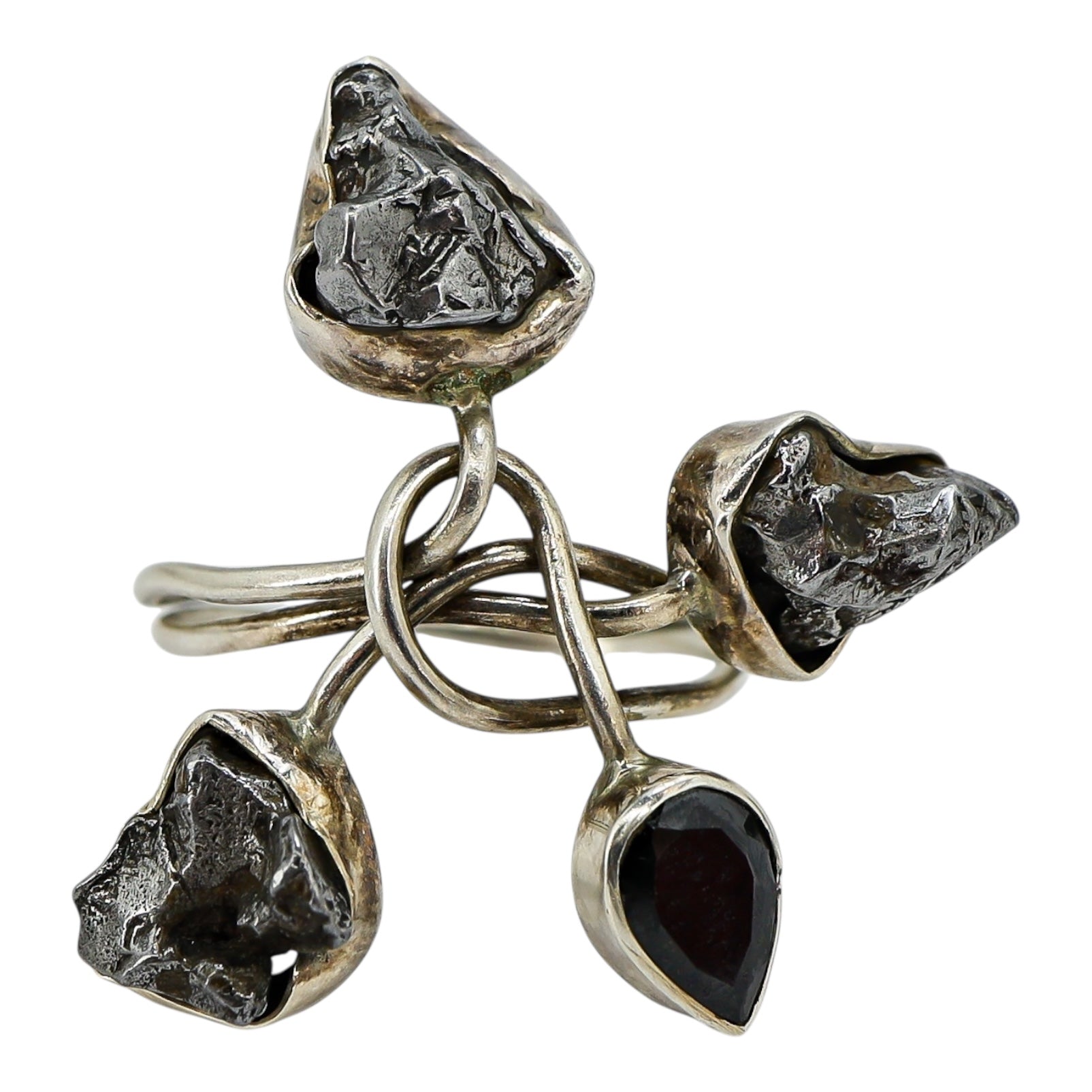 Organic Raw Stone Sterling Silver Ring Sculptural Artisan Design Size 7.5