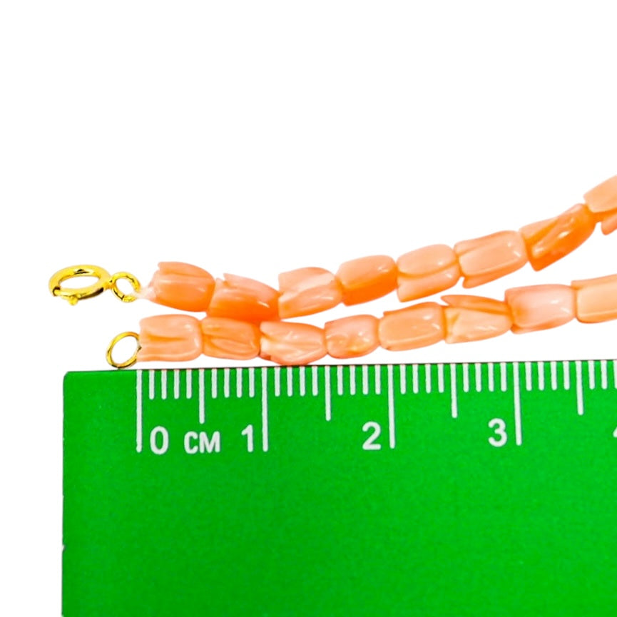 Vintage Carved Tulip Bud Salmon Pink Coral Necklace 15.5” 11.5 g