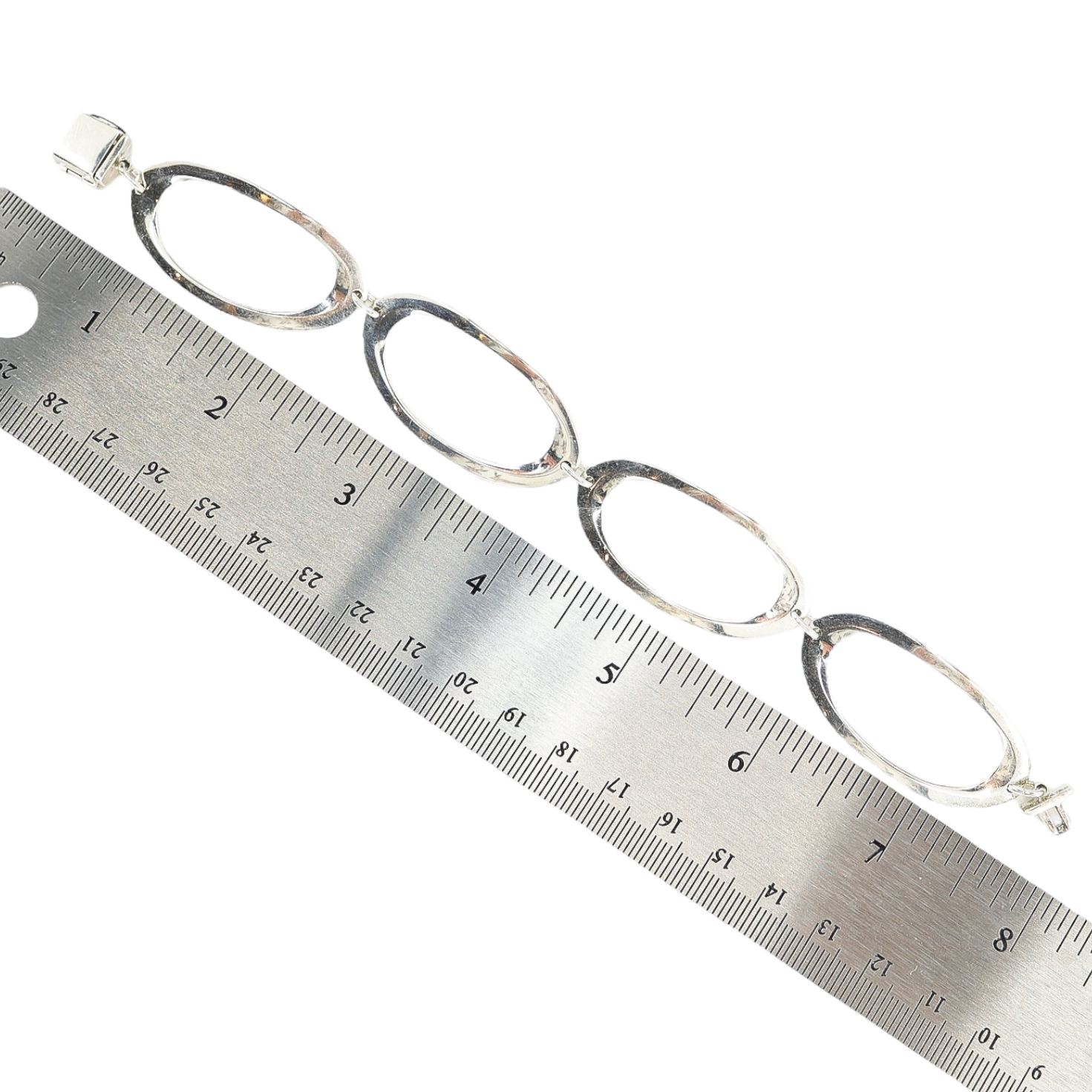 Modernist Sterling Silver Open Oval Link Bracelet – 7.75”, 24.6G