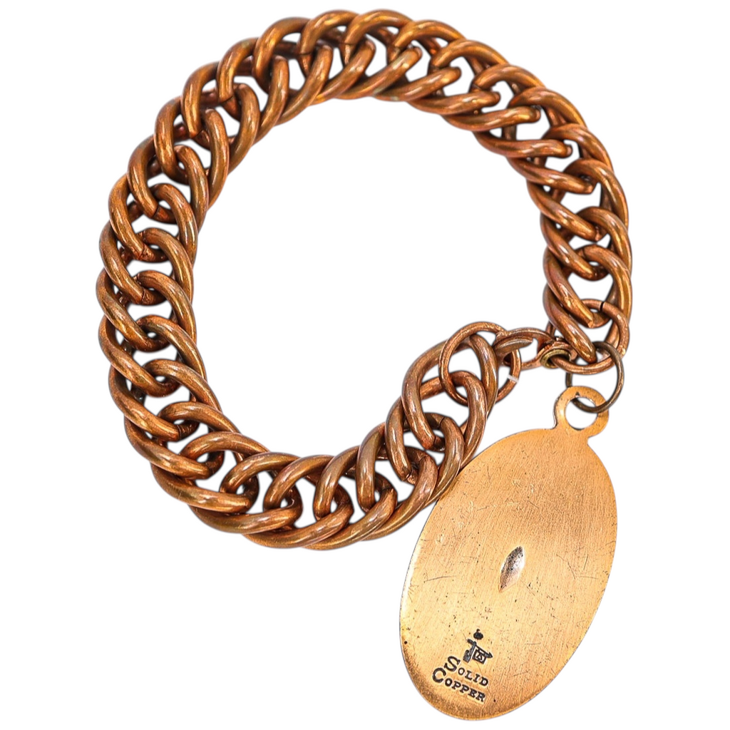 Vintage Solid Copper Curb Chain Bracelet with Bell Trading Post Roadrunner Charm – Southwestern Style