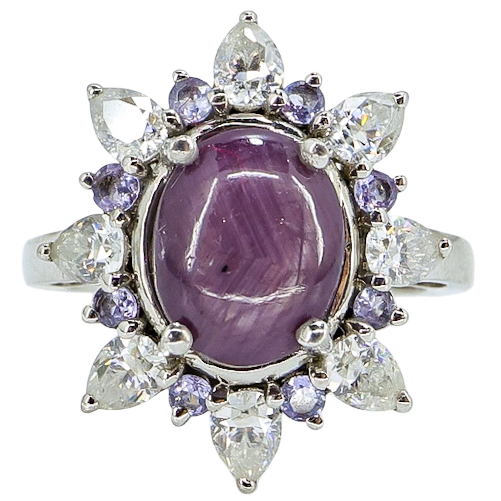 925 Sterling Silver Halo Ring W Purple Stone Signed D’Joy Size 6 Pinky