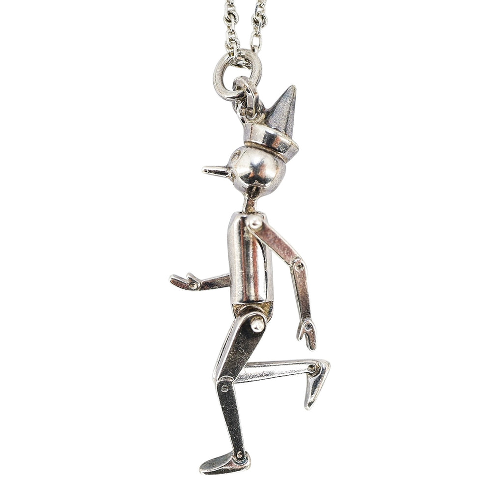 Vintage Sterling Silver Articulated Pinocchio Puppet Pendant Necklace