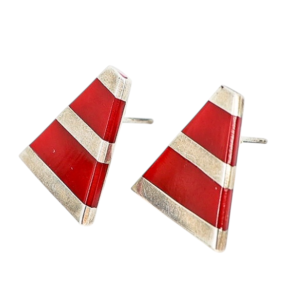 Red Enamel Triangle Sterling Silver Earrings – Mexico Modernist Design