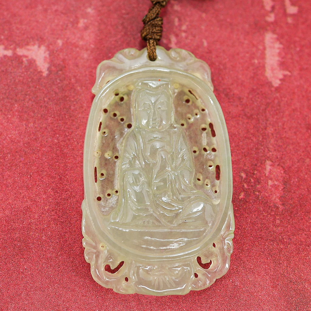 Jade Jadeite Finely Hand Carved Buddha Pendant Necklace 1 5/8 in x 1 in 11g