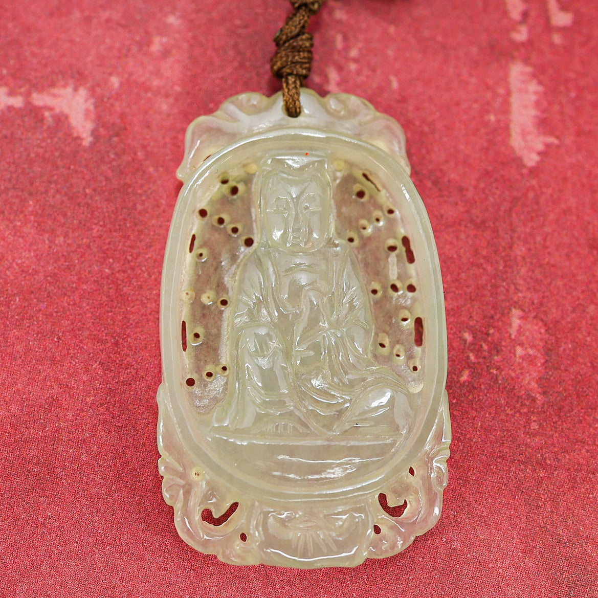 Jade Jadeite Finely Hand Carved Buddha Pendant Necklace 1 5/8 in x 1 in 11g