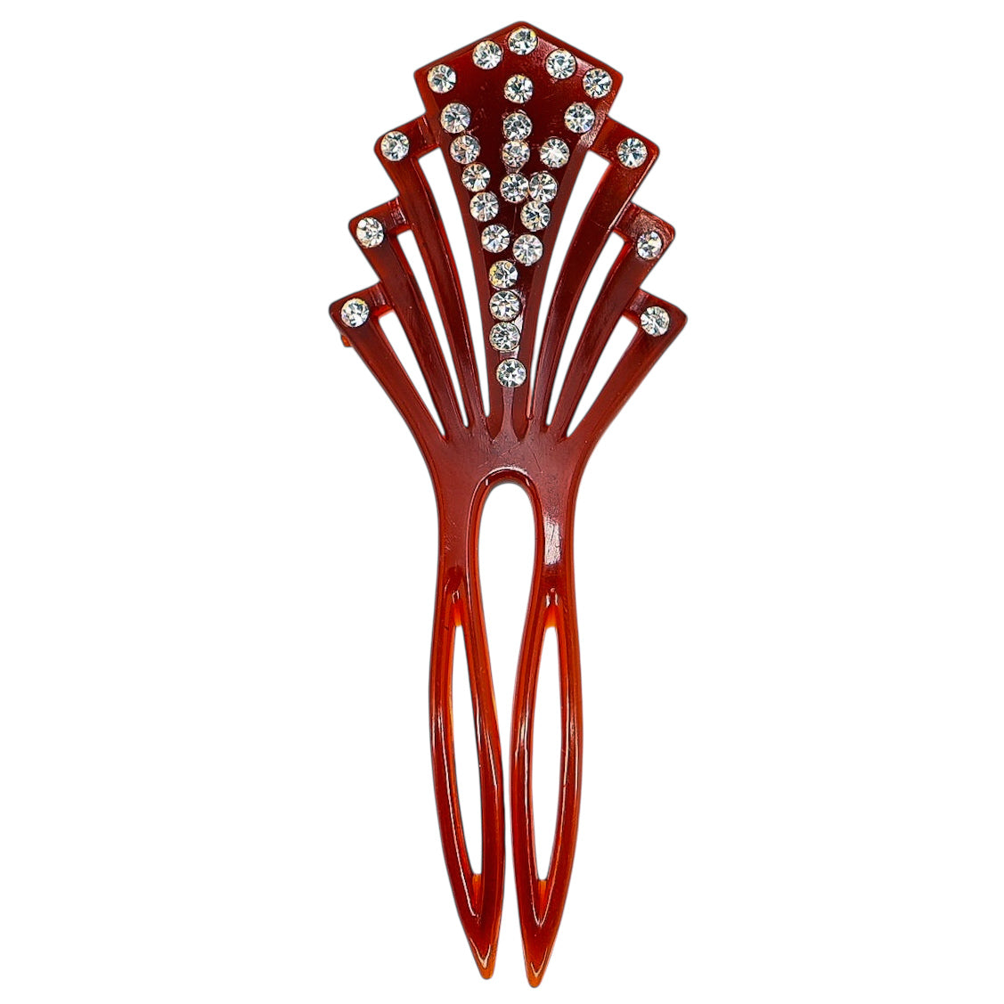 Vintage 1930s Duro Ware USA Hair Fork – Art Deco Celluloid Rhinestone Comb Pick