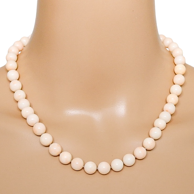 Blush Pink Angel Skin Momo Coral Necklace - New Strung w NOS Beads - 9mm 49g 18”