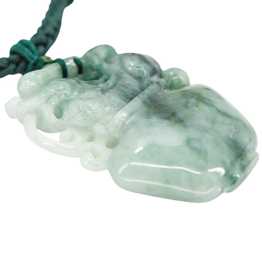Undyed Jade Jadeite Carved Dragon Vessel Pendant Necklace 1.75 in x 1.3 in 30 G