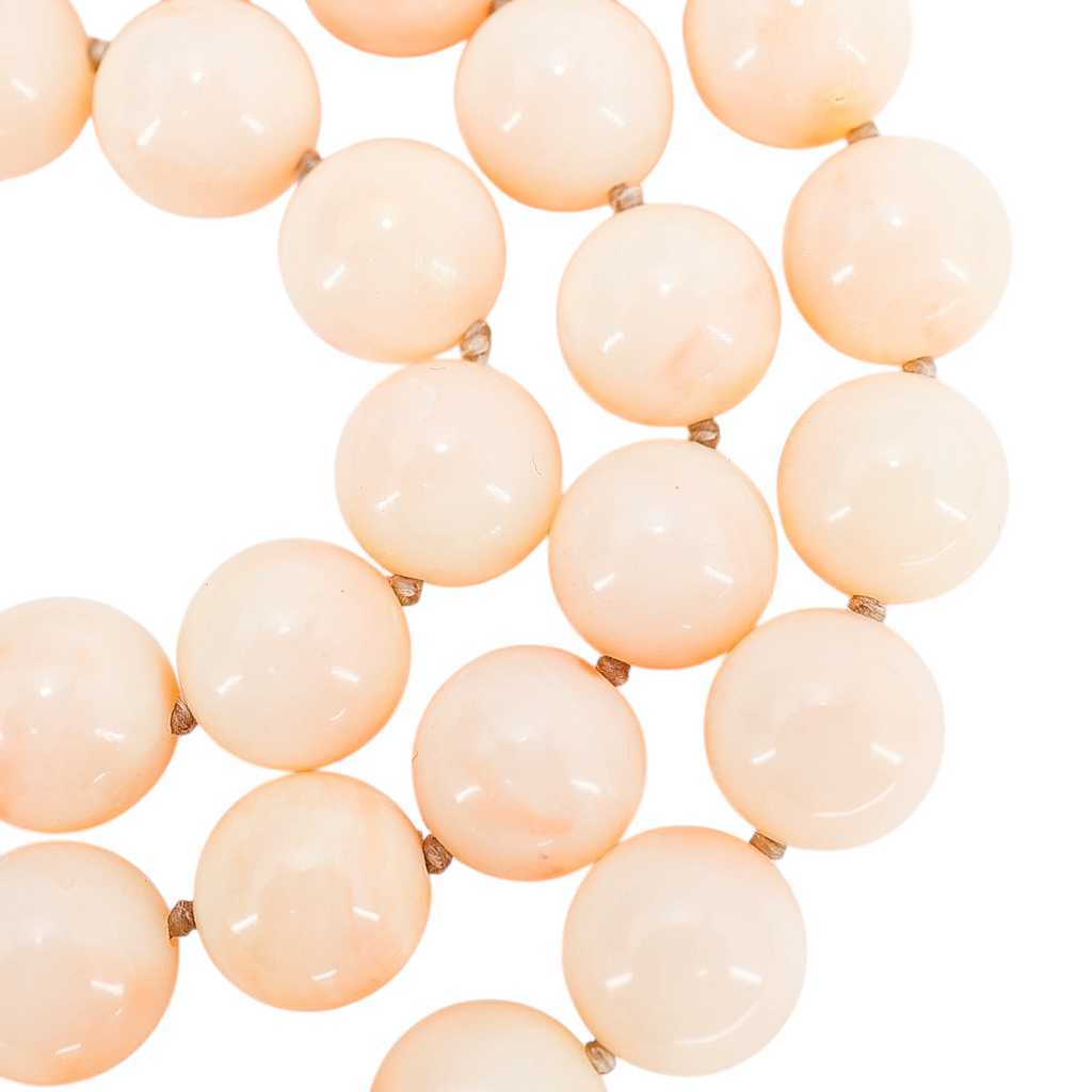 Blush Pink Angel Skin Momo Coral Necklace - New Strung w NOS Beads - 9mm 49g 18”