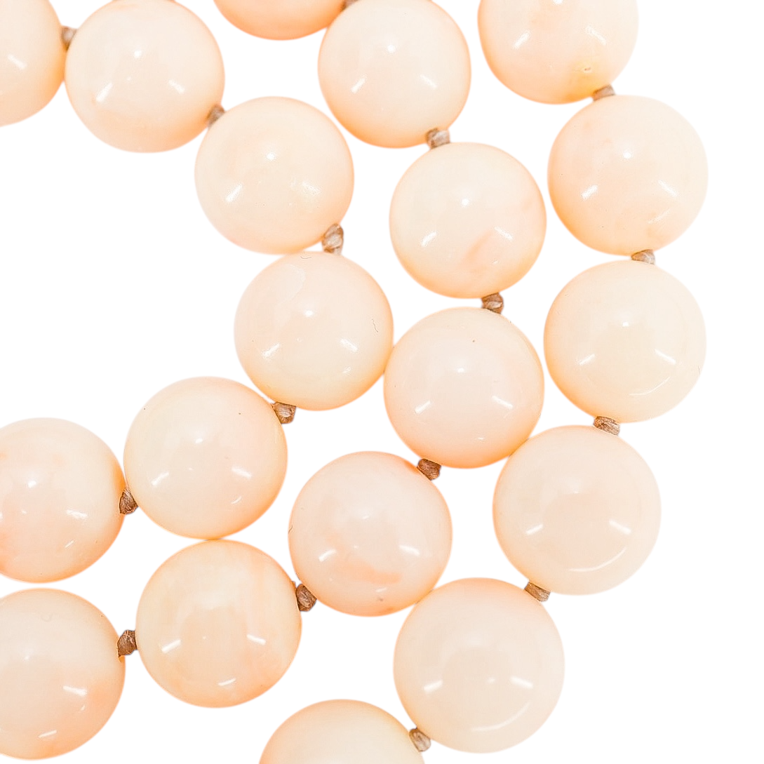 Blush Pink Angel Skin Momo Coral Necklace - New Strung w NOS Beads - 9mm 49g 18”