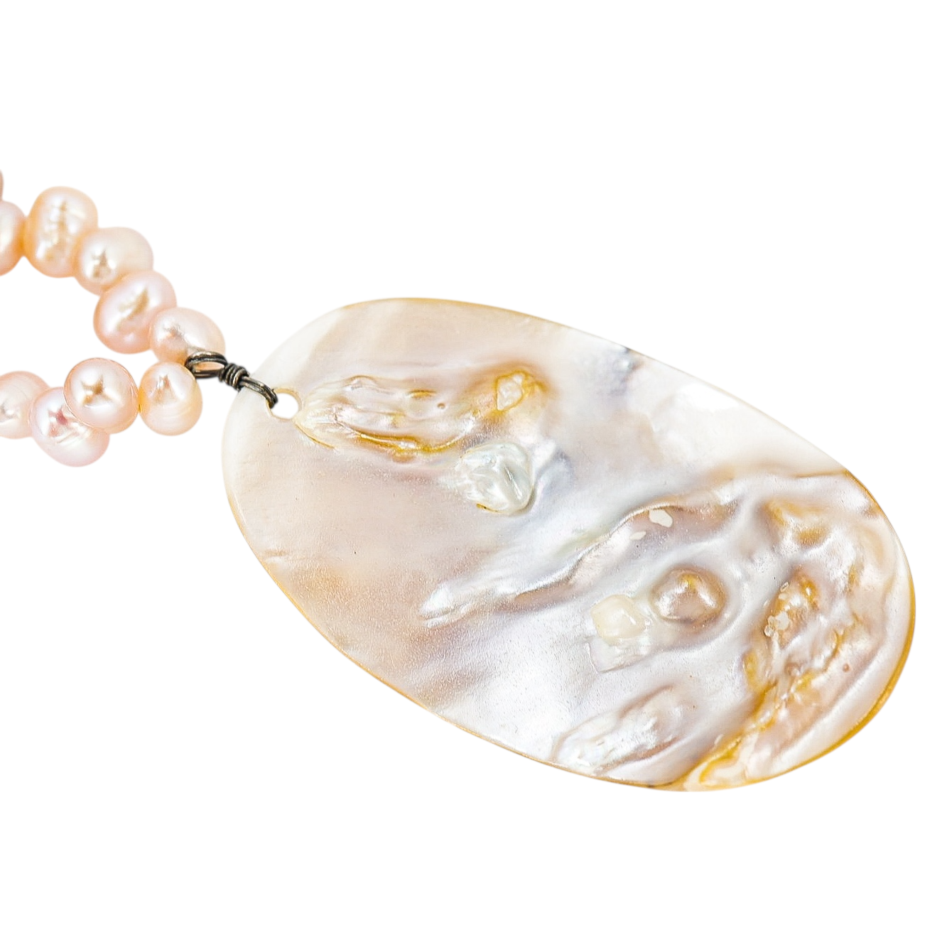 Freshwater Pearl Necklace & Bracelet Set with Large Oval Shell Pendant