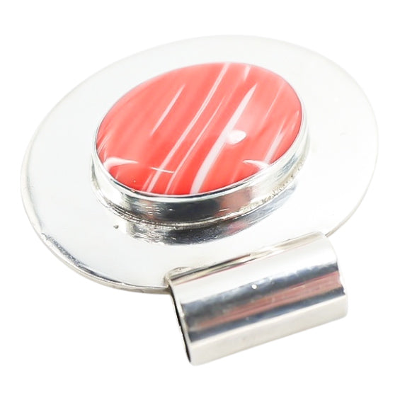 Vintage Sterling Modernist Pendant with Natural Pink Conch Shell Cabochon