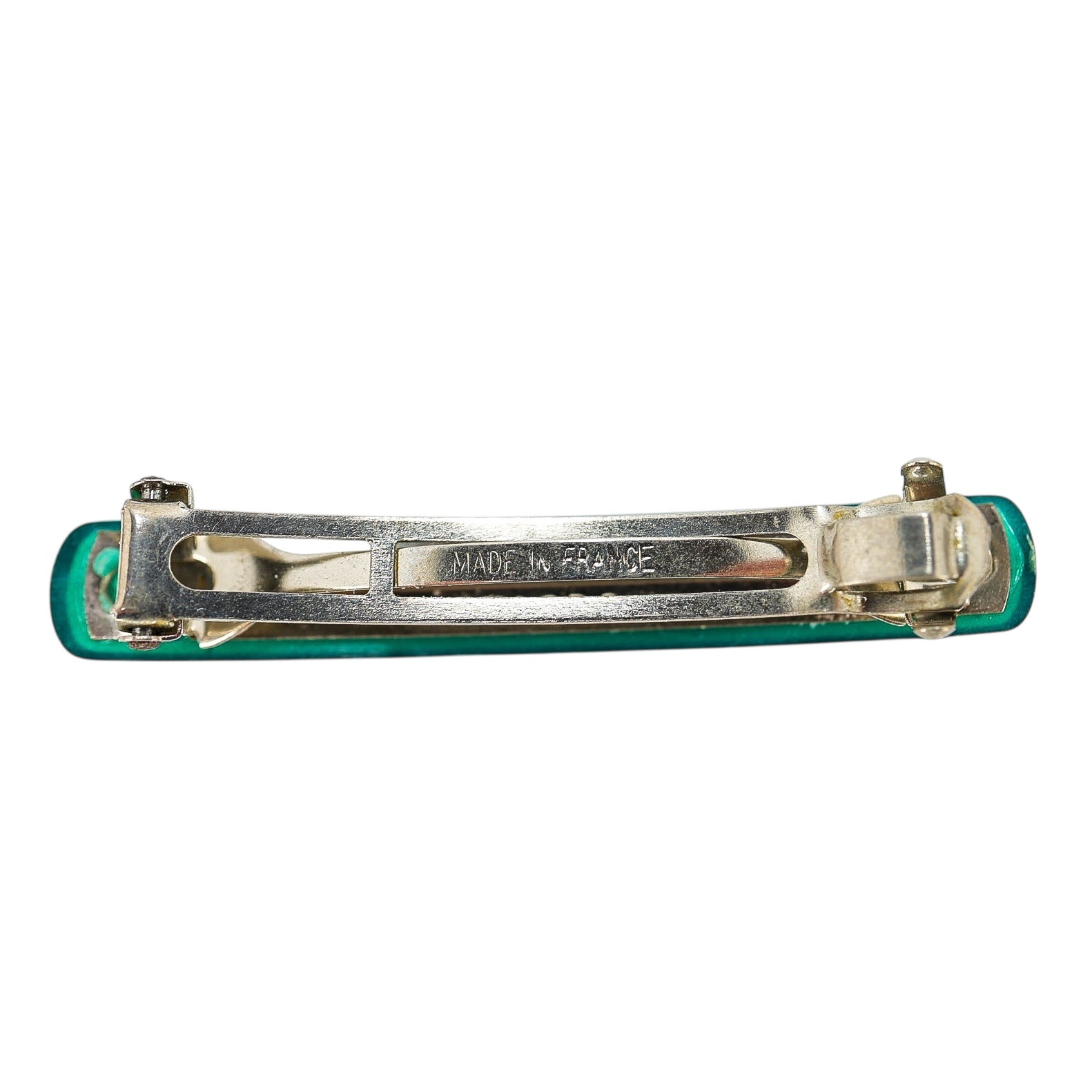 Vintage French Hair Barrette – Teal Green Cellulose Acetate – Otomatic Bte SGDG – Made in France