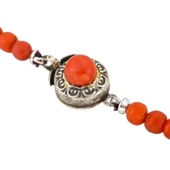 Vintage Mediterranean Red Coral Graduated Bead Necklace 20” – Natural Undyed Coral, 24 g