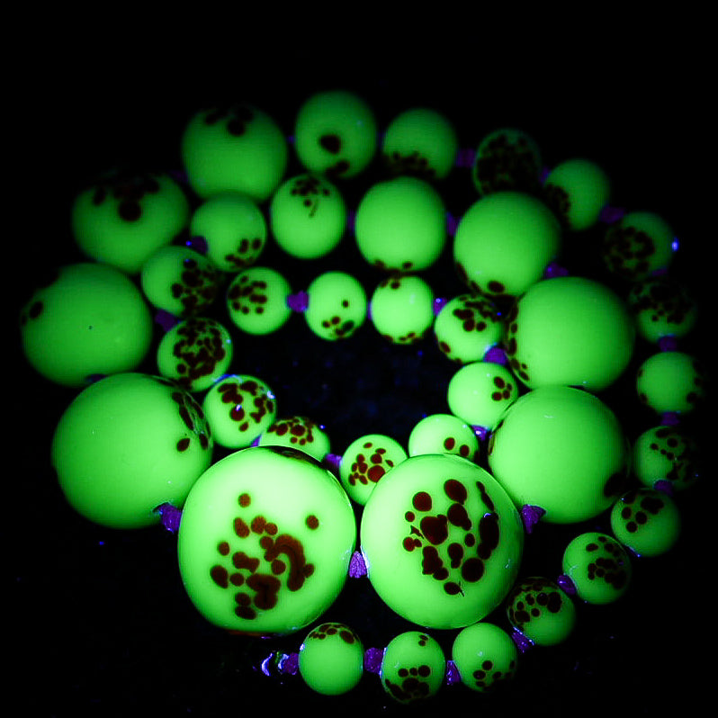 Vintage 1930s Venetian Custard Uranium Glass Necklace – Red Frit Beads, UV Reactive