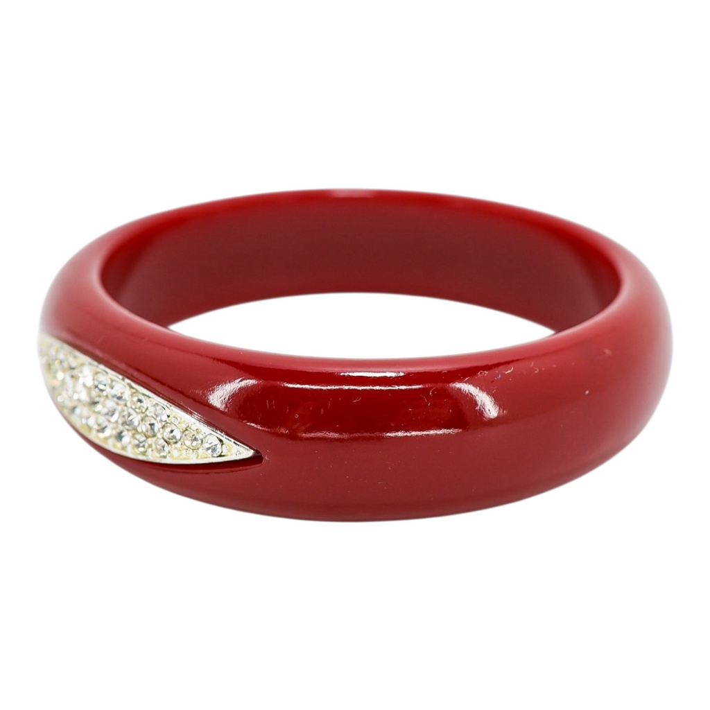 Vintage-Style Deep Red Resin Bangle with Sparkling Crystal Inlay