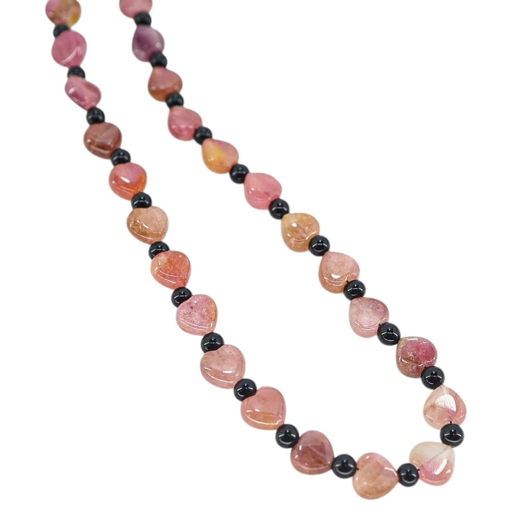 Pink & Green Genuine Tourmaline Heart Bead Necklace 24” October Birthstone