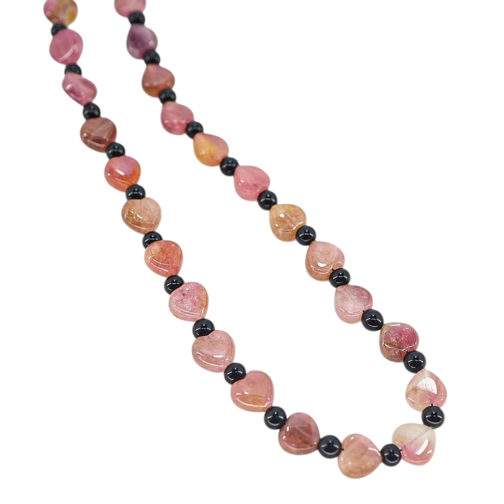 Pink & Green Genuine Tourmaline Heart Bead Necklace 24” October Birthstone