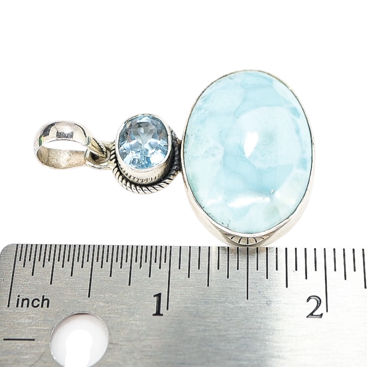 Large Sterling Silver Larimar & Blue Topaz Pendant – 2” x 1.25”