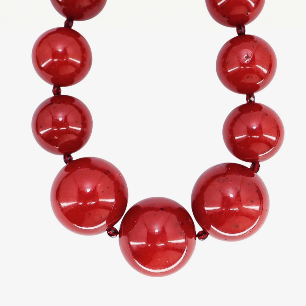 BEN-AMUN Vintage 80s Statement Necklace Cherry Red Resin Graduated Beads