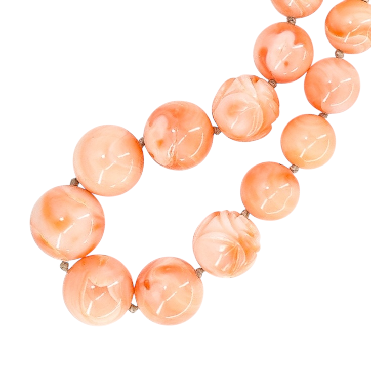 Salmon Pink Peach Momo Coral Necklace - New Strung w NOS Beads - 40g 18”