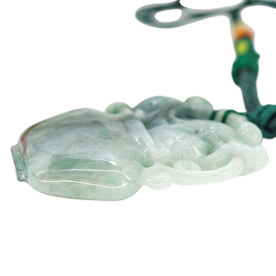 Undyed Jade Jadeite Carved Dragon Vessel Pendant Necklace 1.75 in x 1.3 in 30 G