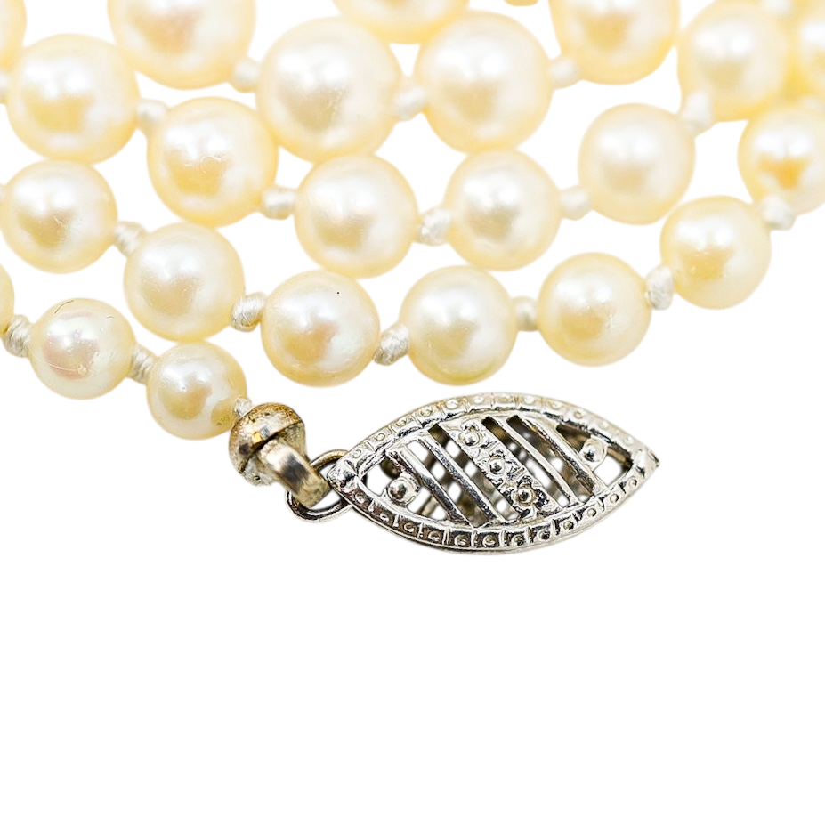 Vintage Akoya Pearl Necklace 14K White Gold Clasp Made in USA