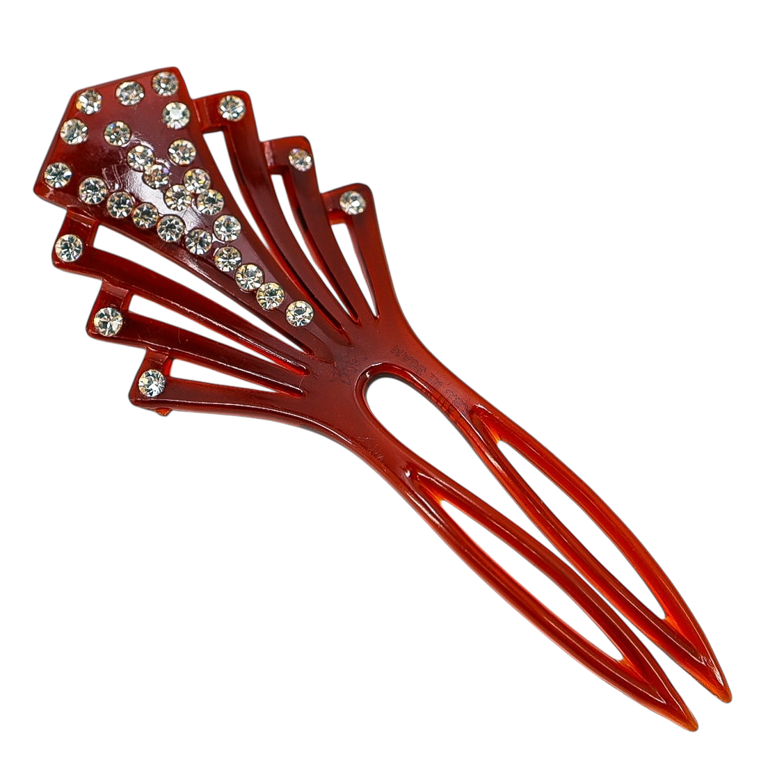Vintage 1930s Duro Ware USA Hair Fork – Art Deco Celluloid Rhinestone Comb Pick